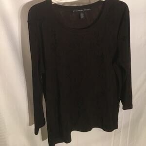 Black/brown burn out top 3/4 sleeve stretch NWOT